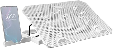 Mars Gaming MNBC23, Kühlsockel und Ständer 16, 6 Steuerbare Lüfter mit Blauer LED, 6 Positionen Ständer, Smartphone-Ständer, 2 USB 2.0, Weiß