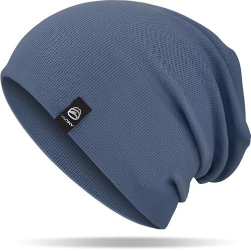 YANIKY Mütze Damen, Leichte Beanie Mütze Herren, Baumwolle Weiche Bequeme Dünne Mütze, Unisex Slouch Beanie Longbeanie für Alle Jahreszeiten (Denim-Blau)