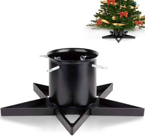 PUDO Christbaumständer Weihnachtsbaumständer Tannenbaumständer mit Wassertank: Baumständer Weihnachten mit Wasserbehälter Christmas Tree Stand für Bäume bis 2m Stamm 3-12cm Star Schwarz