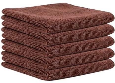 Qinlenyan Lot de 5 grands chiffons de nettoyage en microfibre durable très absorbants et réutilisables Marron 30 x 30 cm