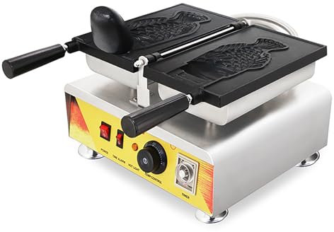 FEVKFTXF Macchina per Waffle a Forma di Pesce per Gelato Commerciale a Testa Singola in Acciaio Inossidabile con Grande Apertura per Snack con Riscaldamento Elettrico,220V