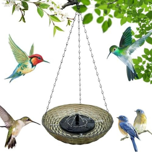 Euyehn Ciotola per acqua per uccelli, fontane appendibili per uccelli | Fontana solare per fontana con colibrì, gorgogliatore per vasca per uccelli da esterno per cortile, giardino, terrazza