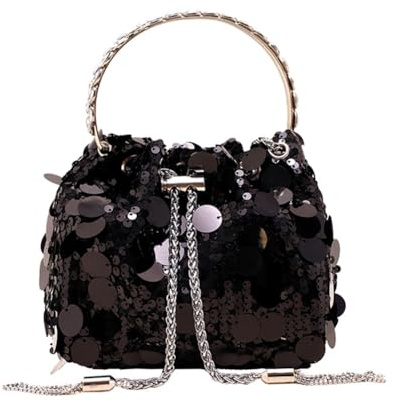 GreatRise Glitter handväskor damer paljetter axelväska elegant aftonväska liten kedjeväska crossbody väska afton-clutch mode axelväskor för bröllop kväll fest fritid, svart