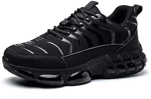 ZEPYFXIT Zapatos de Seguridad para Hombre Mujer Zapatillas de Trabajo Comodo Ligero Calzado de Seguridad con Puntera de Acero Antideslizantes Transpirable(Negro,44 EU)