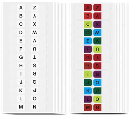 KEMUZ 20 Étiquettes Alphabétiques Autocollantes Repositionnables A-Z pour Cahiers, Classeurs et Dossiers - Lot de 20 Feuilles - Idéal pour École et Bureau