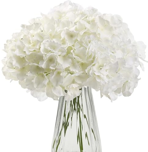 HNVNER 6 Pcs Flores Artificiales Hortensias, Flores Seda Hortensias para Bodas Hogar Hotel Decoración, Blanco
