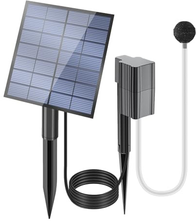 Luftbubblor för akvarium – soldriven syrepump, kompakt tankenhet, tyst vattentillbehör, hållbar utomhusenhet med energibesparande byggnad | soldriven akvariebubbla för dammfiske