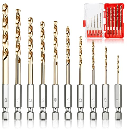 Juego de 10 Brocas para Metal HSS-Co Brocas Espiral de Acero al Cobalto, Juego Profesional con Estuche de Almacenamiento y Mango Hexagonal para Amoladoras Angulares y Taladros Eléctricos