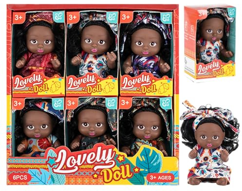 Jorzer 6 pièces poupées Noires de 4 Pouces, Mini poupées réalistes avec articulations Mobiles pour Jouets et Jeux pour Enfants Filles..
