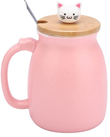 Omabeta Katt Keramikkopp Härligt Skedlock Dryckesgods Present Till Kaffe Vatten Mjölk 420 Ml Rosa Lila (Rosa)