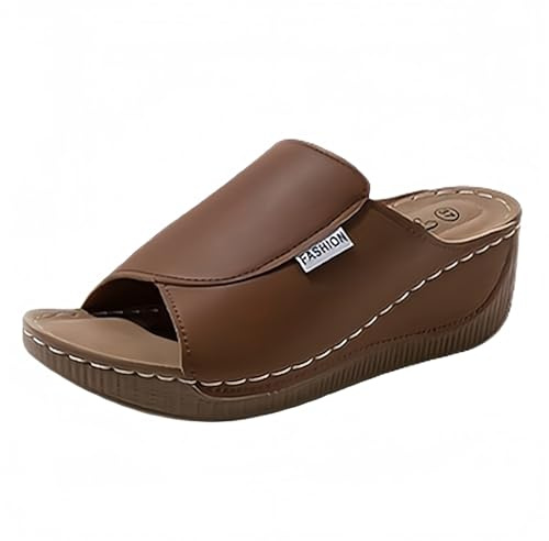 Nidddiv Pantoletten Damen mit Fußbett Sommer Outdoorschuhe rutschfeste Orthopädische Hausschuhe Platform bequem Keilsandalen Peep Toe Schlappen Sommerschuhe weit Passform Strandschuhe mit Keiabsatz