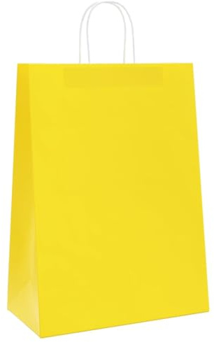 QUAHEAS Pappersbärkassar gul med pappershandtag 32 x 17 x 44 cm, 250 stycken, kraftpapper, bärkassar för gåva, fest, gåva, förpackning, bröllop, födelsedag, jul