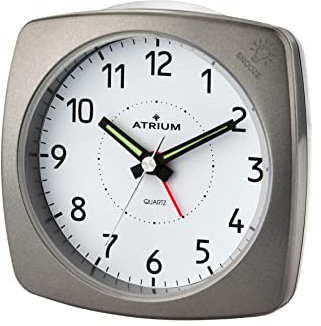 Atrium Wecker Analog Quarz ohne Ticken, mit Licht und Snooze Anthrazit Grau Metallic A251-4