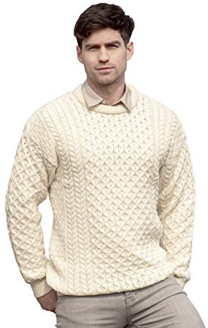 Unisex Irish Cable Knitted Crew Neck Jumper Natural