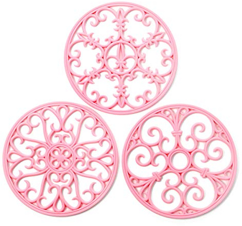Silicone Trivet Mat - Non-Slip & Heat Resistant Kitchen Pads for Countertops & Table - Trivets for Hot Dishes & Cookware - Pot Holder for Pots & Pans - Pink, Set of 3