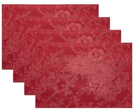 Elrene hem mode julstjärna elegans jacquard jul/semester rektangel bordstablett, set med 4, 33 cm x 48 cm, röd