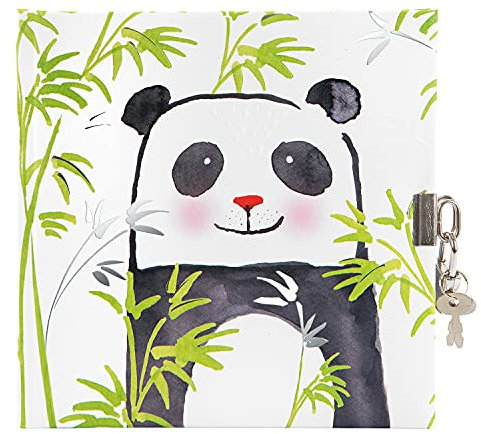 goldbuch Tagebuch Panda im Turnowsky Design, 96 weiße Seiten, Notizbuch abschließbar, Journal mit Schloss, Einband mit Kunstdruckpapier, Silberprägung & Relief, ca. 16,5 x 16,5 cm, Papier