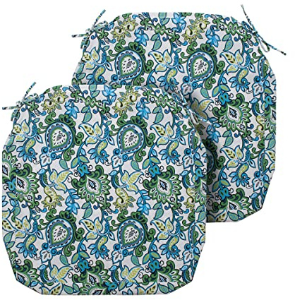 Magpie Fabrics Indoor Outdoor Cushion Cover Replacement 2 Pack, NO Insert! Water Repellent Slipcover with Ties Decor for Patio Garden Chair Seat Sofa Bench Wicker(Botanical Blue Green, 24x24x4 Inch)