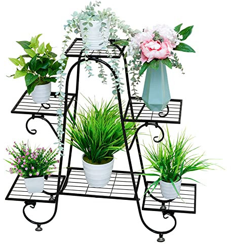 ROYAL SMEELA Soporte para Plantas de Hierro, Estantería para Macetas con 6Niveles Estantería Decorativa de Flores para Exterior Interior Jardín Puesto de Plantas Puesto de Flores