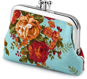 SCSpecial Coin Purses Floral Kiss-Lock Change Pouch Canvas Clasp Closure Wallet for Women