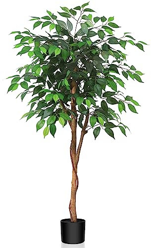 Kazeila Kunstpflanze Ficus Benjamina 120cm Künstliche Pflanzen Groß mit Natürlichen Stämmen Deko Pflanze Kunstbaum ideal für die Innendekoration Schlafzimmer Büro