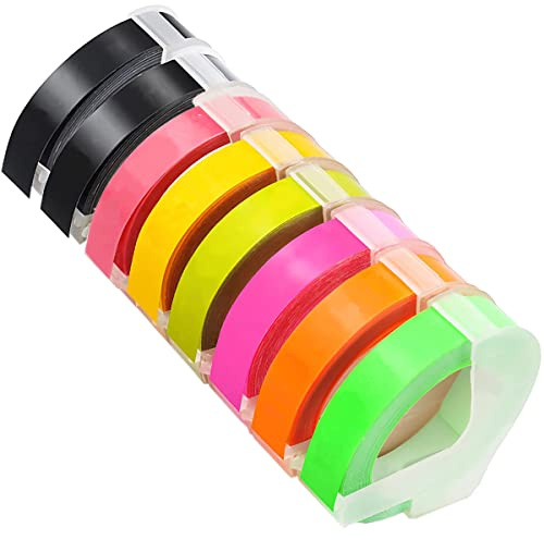 Acmerota for Omega Embossing Label Tape for Dymo S0717930 S0717900 Black Pink Olive Green Yellow Fluorescent Pink/Orange/Green Self-Adhesive 3D Label for Dymo Omega unior Motex E-101 E-303 9mm x 3m