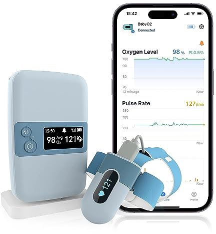 Baby Pulsoximeter, Schlafmonitor mit Echtzeit-Basisstation, BabyO2 S2 Sauerstoff Oxymetergerät für O2 sauerstoffsättigung & Herzfrequenz, Oximeter für 0-3 Jahre alt (Sock Version)