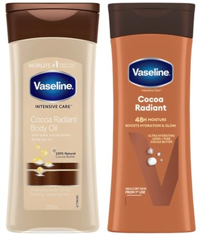 Vaseline Cocoa Radiant Body Lotion 400 ml x2 & Vaseline Intensive Care Cocoa Radiant Body Oil 200 ml x2