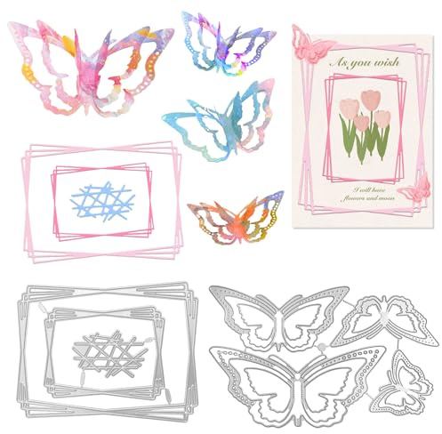 2 stycken stansmallar silikonstämplar stansningsmallar nyheter 2025 präglade mallar metall stansning stencil blommor stansformar fjäril fotoram för korttillverkning gör-det-själv scrapbooking