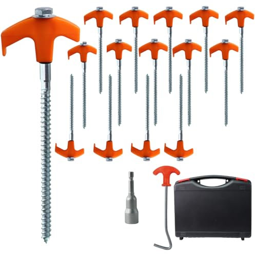 15x Zeltheringe,Drehbare Zeltheringe mit Gewinde,Felsboden-Erdnägel für Camping,mit Adapter für Akkuschrauber, mit Nagelzieher, Robuste Stahl-Heringe für Camping und Outdoor(orange)