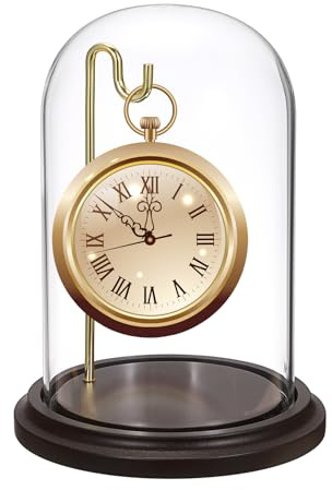 JUXYES Clear Watch Glass Display Dome Cloche With Hook, Dome Cloche with Hook with Wooden Base, Transparent Dome Cloche Bell Terrarium Jar Glass Cloche Bell Jar Display for Watch Ornaments