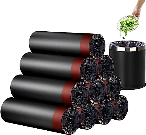 RTBQJ-AT Black Bin Bags with Tie Handles | 10-15L Strong Bin Liners | 75 Bags (5 Rolls x15) | Unscented Trash Bags for Bathroom Pedal Bin, Kitchen & Office Waste | 45x50cm Durable Rubbish Bags