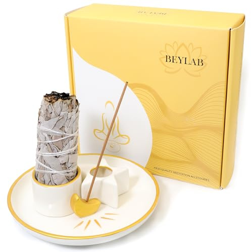 BEYLAB Porta incenso 4 in 1 Luna, Porta Palo Santo salvia per bruciare, Porta bastoncini, Ciotola sbavature, Vassoio raccogli cenere in ceramica da 5.9 pollici Sala Meditazione Yoga - Stella