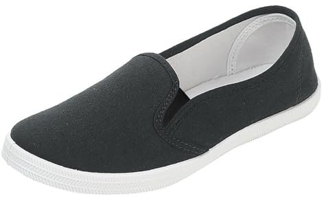 Ladies Fashion Canvas Slip On Sneaker Soft Flat Sole Shoes Women Low-Top Slip-On Loafers Lightweight Comfortable Casual Trainers Shoes Black