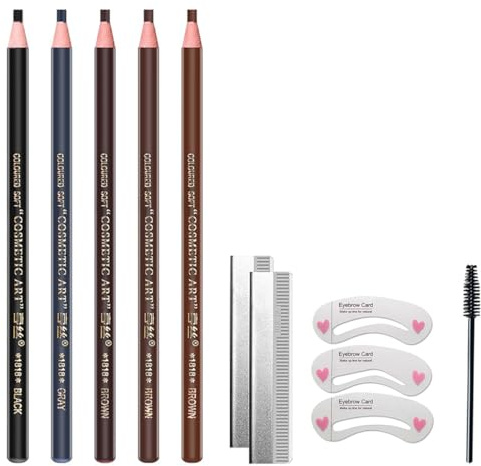 OHREN 5 PCS Lápiz de Cejas, Diseño Desmontable Impermeable, Maquillaje de Cejas y Suministros de Microblading, Maquillaje Natural de Cejas, Larga Duración, Fácil de Usar, Preciso, Regalo Ideal