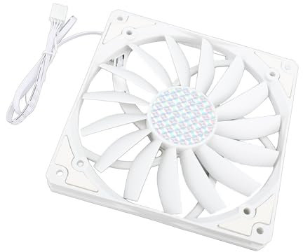 140mm Case Fan, Ultra Thin 15mm 140mm Fan, 4 Pin PWM PC Cooling Fan with MFDB Bearing 1100RPM for Quiet and Efficient Airflow (White)