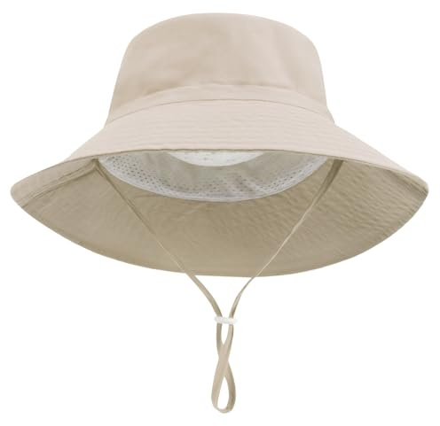 SUBTAVIK Cappello da Sole per Neonati, Unisex, a Tesa Larga, Regolabile, 6-12 Mesi (Beige)