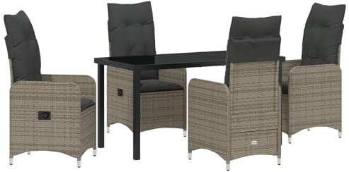 vidaXL Reclinerstolar för trädgården 2 st Grå Poly Rattan med kuddar | Justerbart ryggstöd, väderbeständigt, modernt utemöbler, hållbar design, loungeset, terrassmöbler, recliner