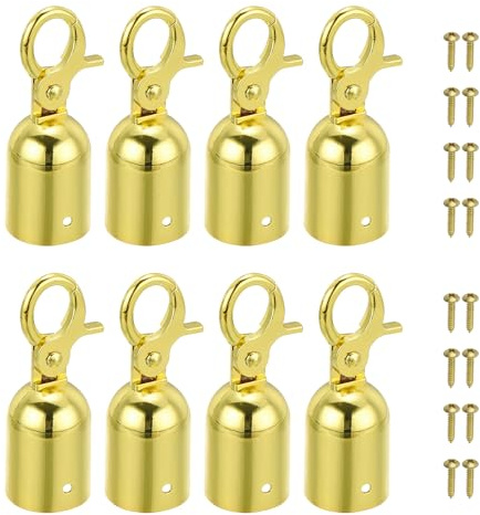 PATIKIL 1.1x3.1 Stanchion Rope End Stopper, 8 Pack Cord End Caps Barrier Rope End Cap Snap Hooks for Crowd Control Queue Divider, Golden