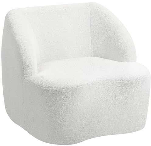 HOMCOM Sillón Tapizado en Borreguito Sillón de Salón de 81 cm con Diseño Curvo Acolchado Grueso No Requiere Montaje para Dormitorio Sala de Estar Oficina Crema