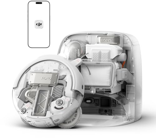 DJI ROMO P robotdammsugare och mopp | Transparent design på robot och basstation, 25 000 Pa sugkraft, hinderdetektering på drönarnivå
