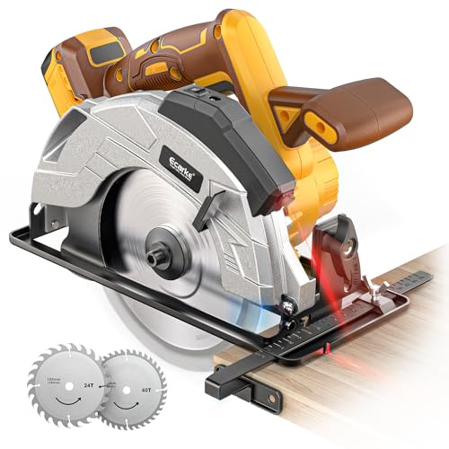 Ecarke 7-1/4 Cordless Circular Saw, Compatible with DeWalt 20V Battery (Bare Tool), 5000 RPM Electric Circular Saw with Laser Guide, 2 Blades (24T & 40T), 0–45° Bevel, 2-1/4 Cutting Depth