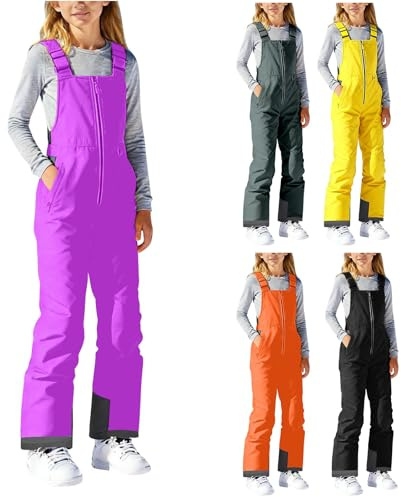 Pantalon de ski imperméable pour garçons et filles - Pantalon de neige épais et chaud avec fermeture éclair - Pantalon de neige décontracté thermique - Salopette avec poches - Unisexe - Pour l'hiver