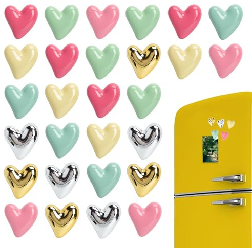 28 pcs Aimants Frigo en Forme de Cœur,3D Magnets Puissants et Décoratifs pour Réfrigérateur,Tableau Magnétique et Bureau,Petits Aimants pour Photos et Notes,Aimant décoration de la Maison