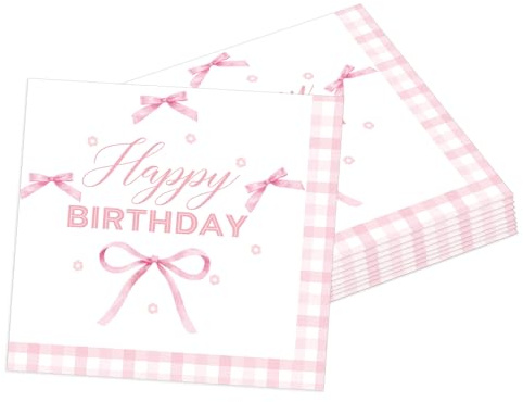 Koboko Rosa Happy Birthday-pappersservetter, engångsservetter med rosettmönster, 33 x 33 cm, 20 stycken