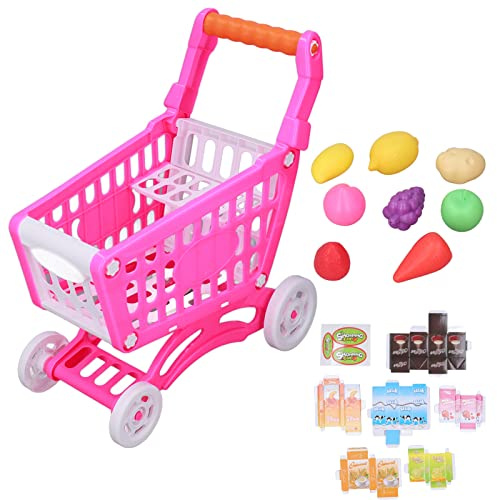 Lmrysalque Juego de carrito de compras para niños, carrito de compras educativo para niños, juguetes de comida para el desarrollo del aprendizaje (Color rosado)