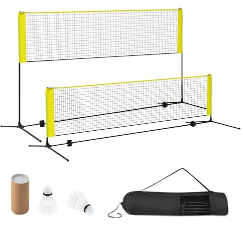 COSTWAY Badmintonnät utomhus 310 cm, volleybollnät trädgård, fjäderbollnät justerbar höjd med 2 fjäderbollar och bärväska, bärbar badminton set med nät för badminton tennis volleyboll (gul)