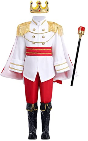 Prins charmig kostym för pojkar barn kunglig prins kläder långärmad jacka byxor kronbälte set karneval utklädning värld bok dag kostym halloween födelsedagsfest rollspel kläder (120 cm) C
