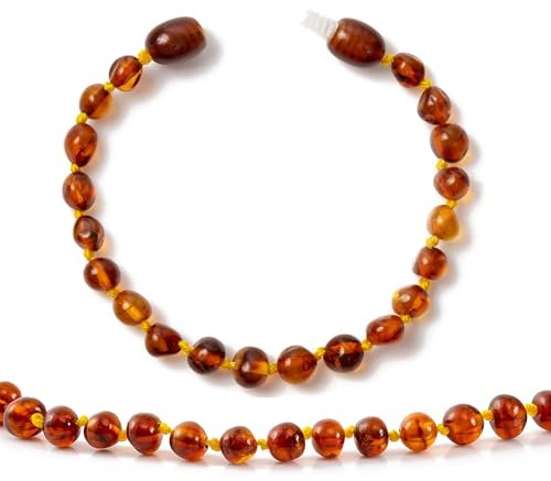 Baltisches Bernsteinarmband/Fußkettchen (Unisex)(Cognac) - 14cm lang - Handgefertigt, authentischer Bernstein, im Labor getestet