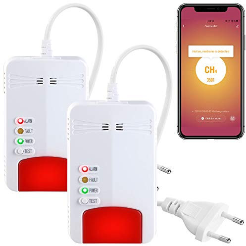 VisorTech Elesion Gasmelder: 2er-Set Multi-Gasmelder für haushaltsübliche Gase, mit WLAN & App (Gasmelder mit Apps, WiFi, Netzteil Tester)